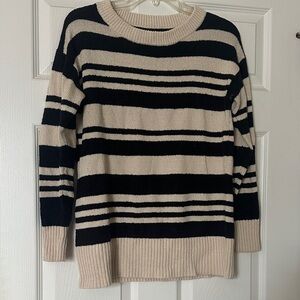 Lou & Grey Striped Black and Cream Women's Sweater